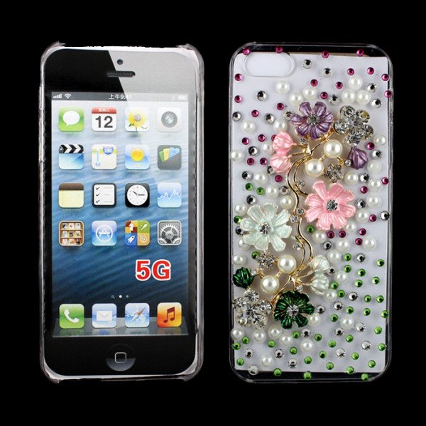 Wholesale iPhone 5S 5 3D Clear Crystal Diamond Case (Pink Flower)